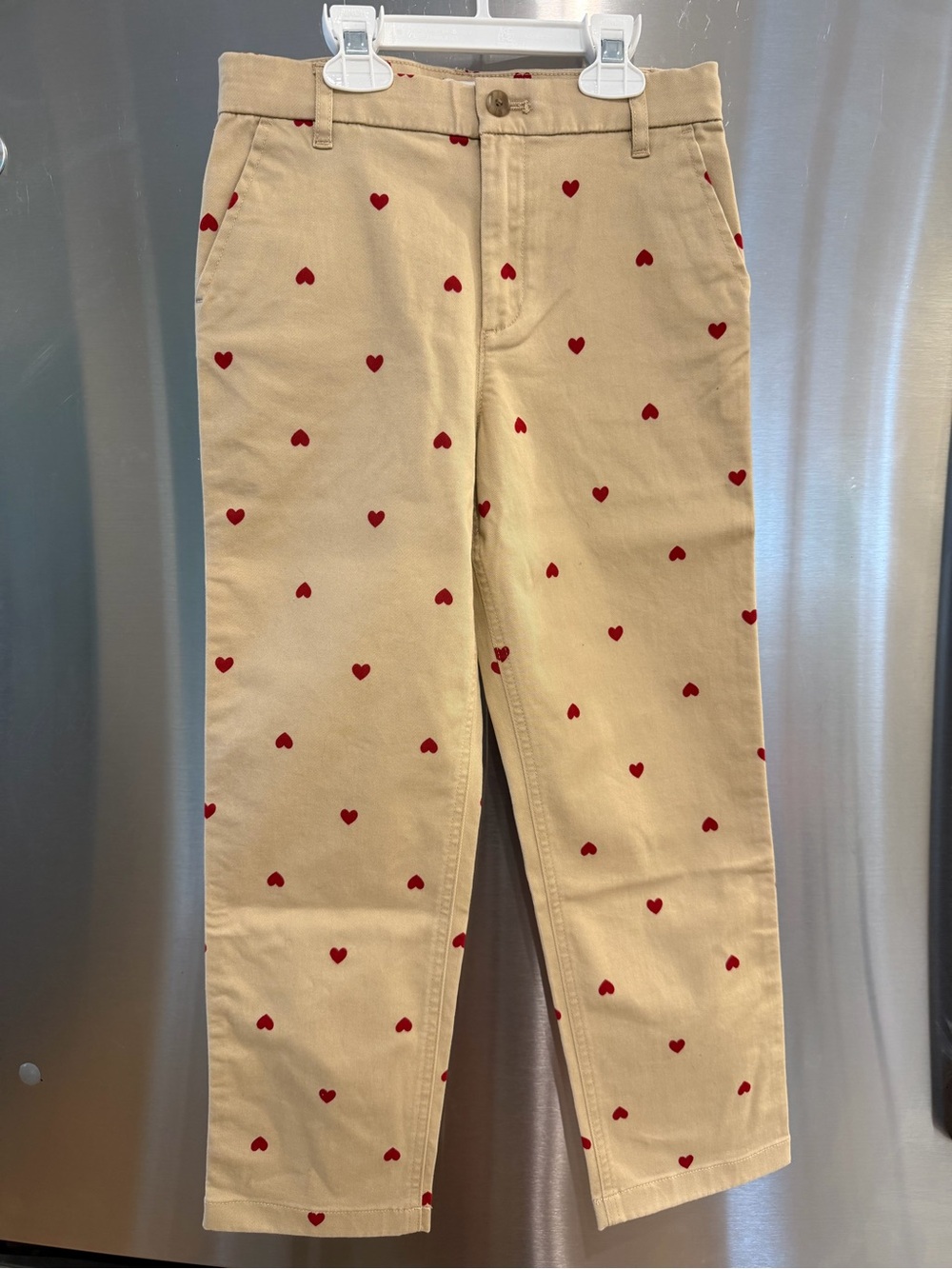 Crewcuts Beige Chino Pants with Red Heart Print